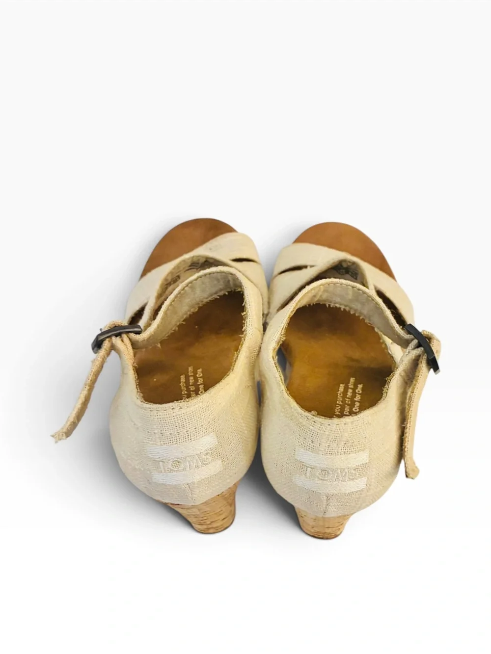 Toms Cream Linen Wedge Sandals with Cork Platform